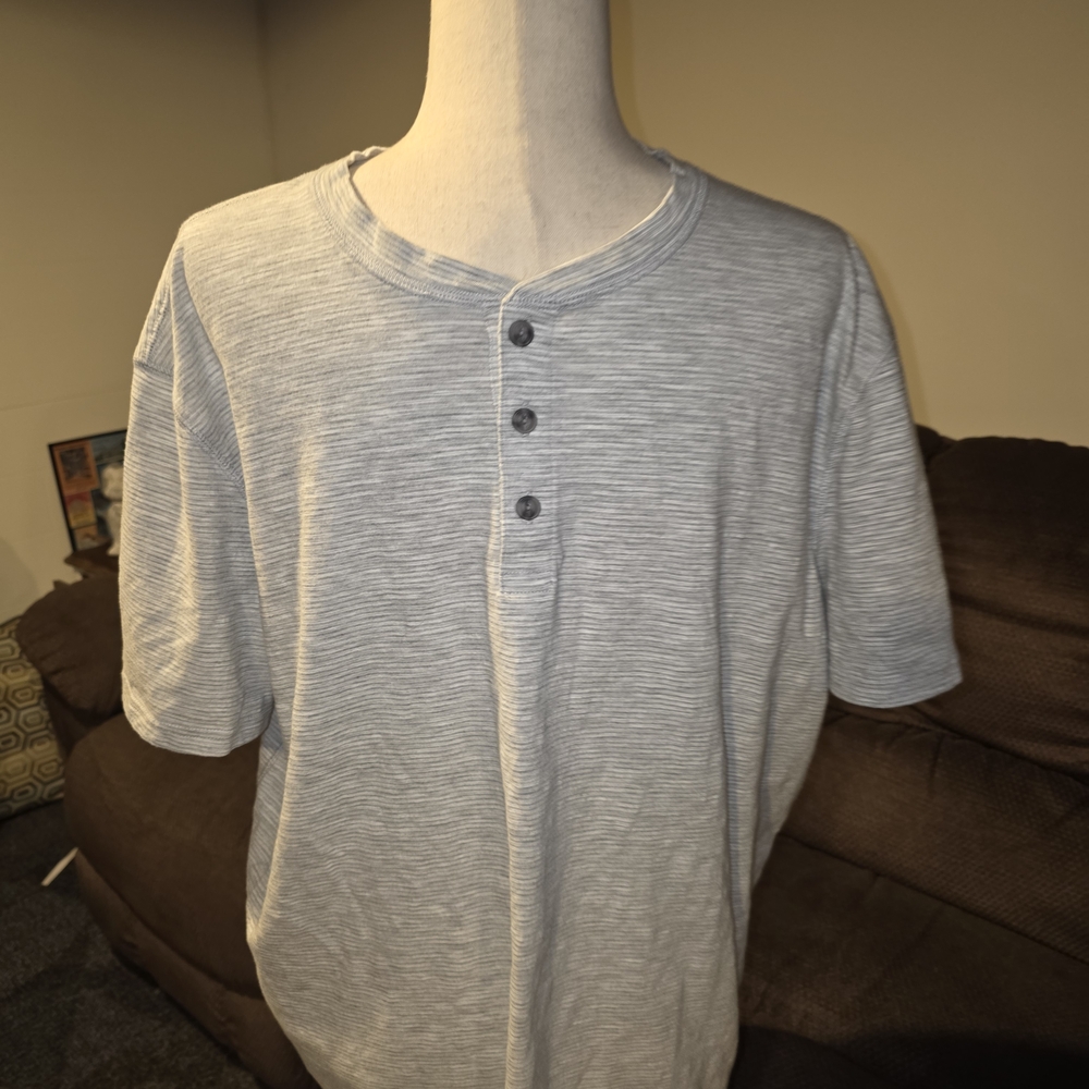 Sonoma Light Gray Striped Henley Shirt - Picture 3 of 4